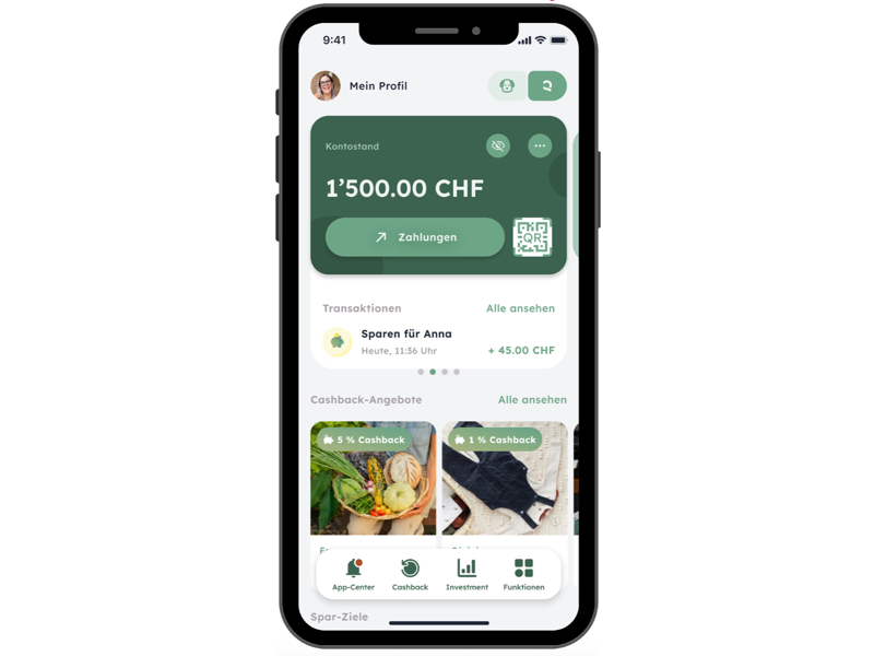 Die CLANQ App mit Sparschwein-Übersicht