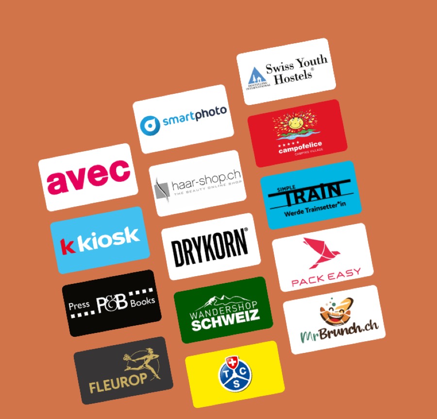 Logos der Clanq Cashback-Partner, darunter avec, kkiosk, Fleurop und Smartphoto